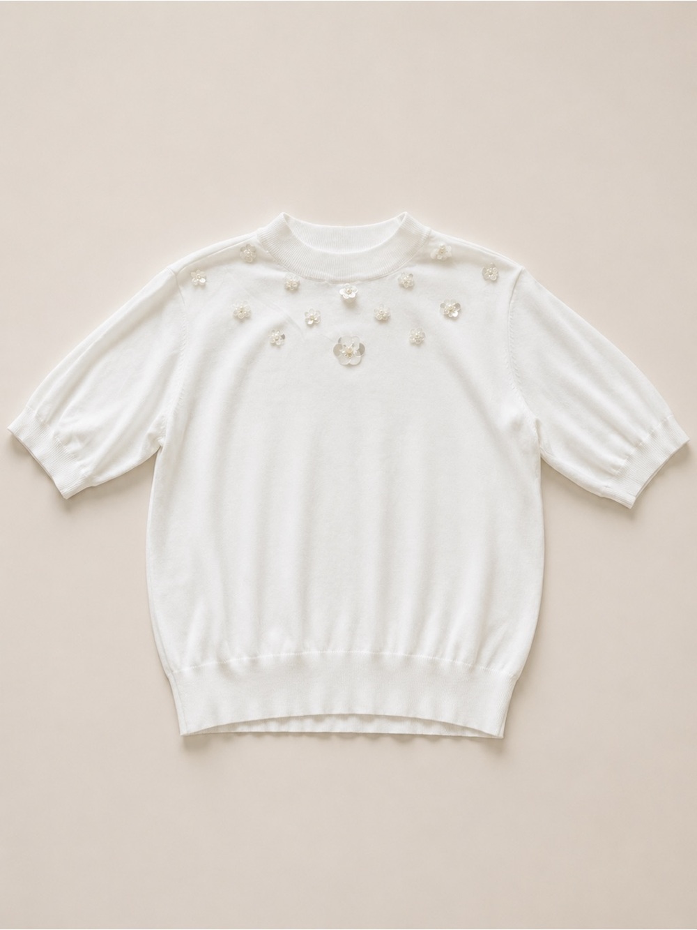 Girls' White Short-Sleeve Embellished Knit Top